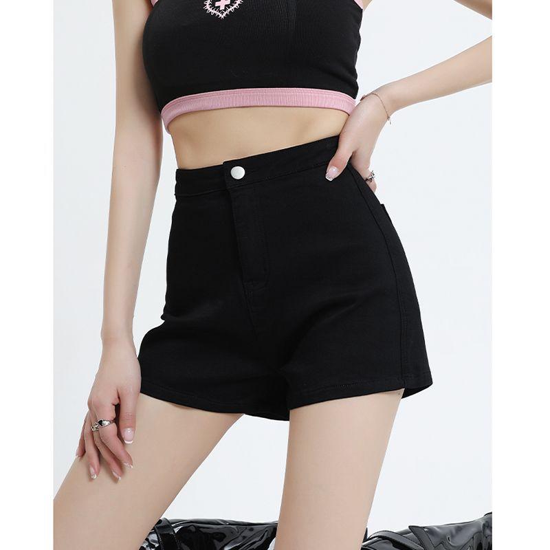 

Черные джинсовые шорты для женщин на лето, новые обтягивающие бедра с высокой талией, утягивающие, А-силуэта XL чёрный