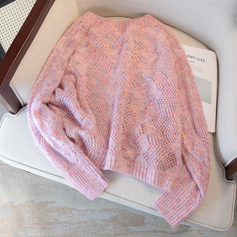 Silkpace Women's Round Neck Hollow Out Drop Shoulder Sweater