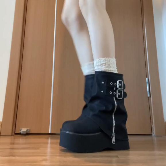 Fashion Ladies Shoes On Sale Platform Modern Women's Boots Side Zip Round Toe Belt Buckle Knee-High Boots Classics Versatile Shoes