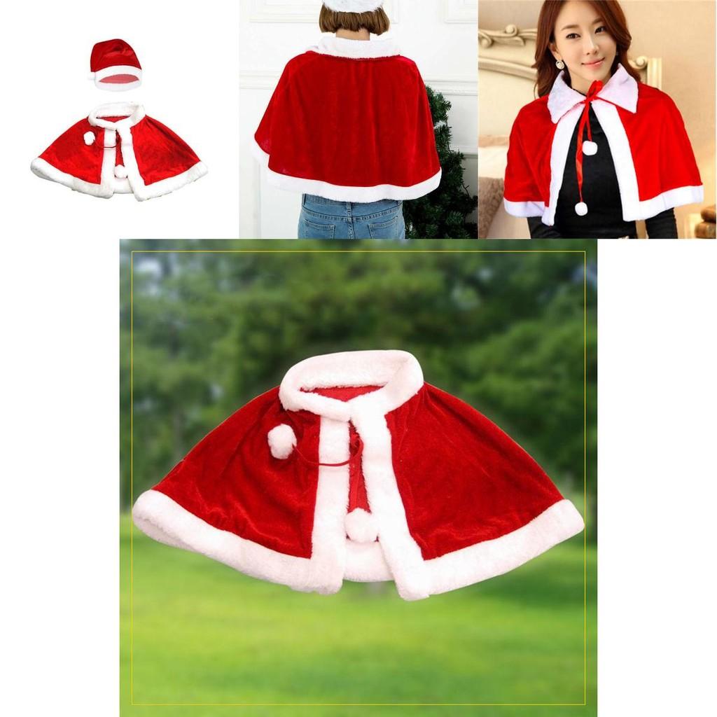 Luxurious Xmas Adult Kid Christmas Velvet Red Cloak With Matching Hat