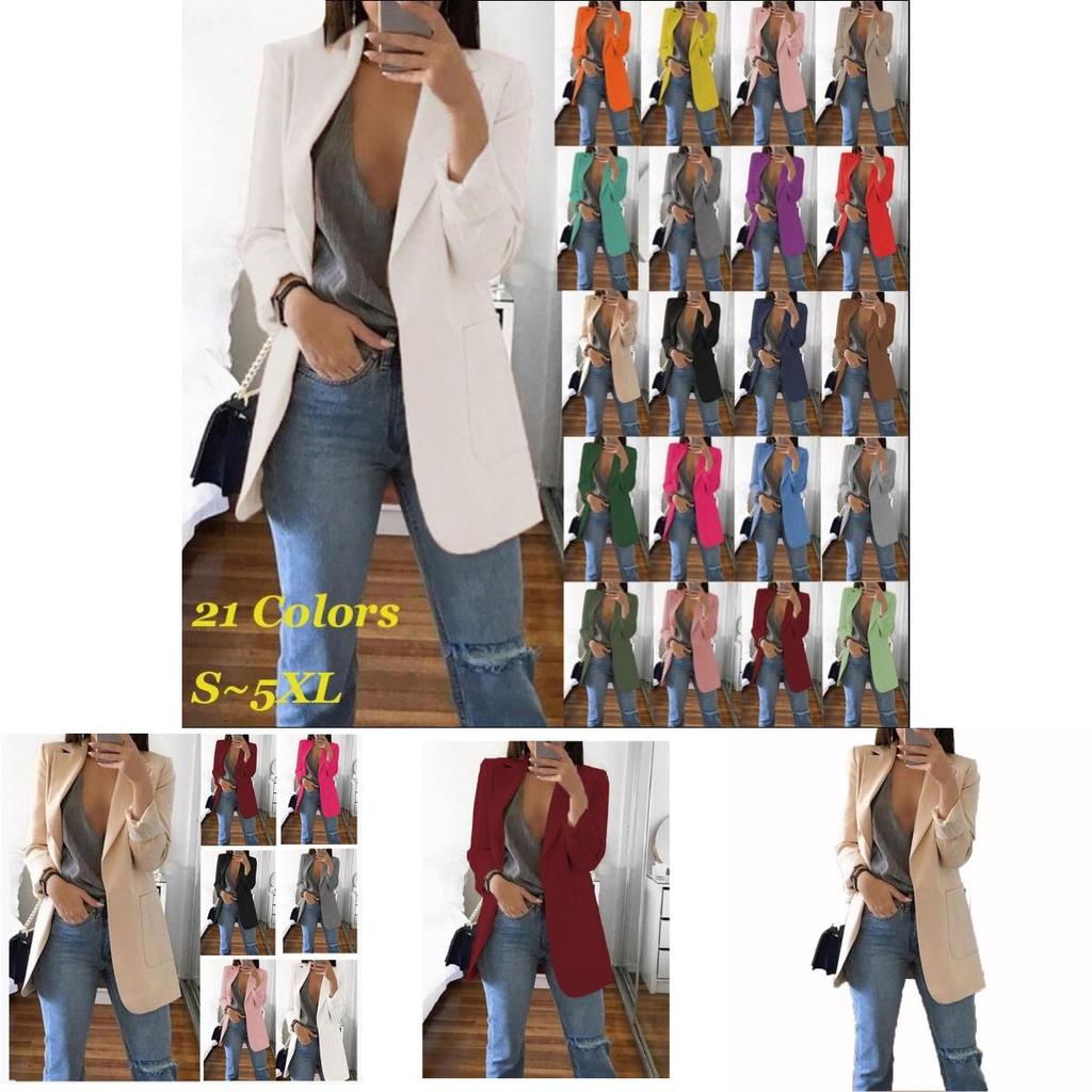 Lapel Women Loose Turndowncollar Long Sleeve Casual Blazer Women Outwear