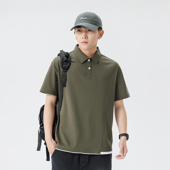 Summer Lapel Polo Shirt Men's Short-sleeved Fake Two-piece T-shirt Men's Lapel Thin Short T-t-tress