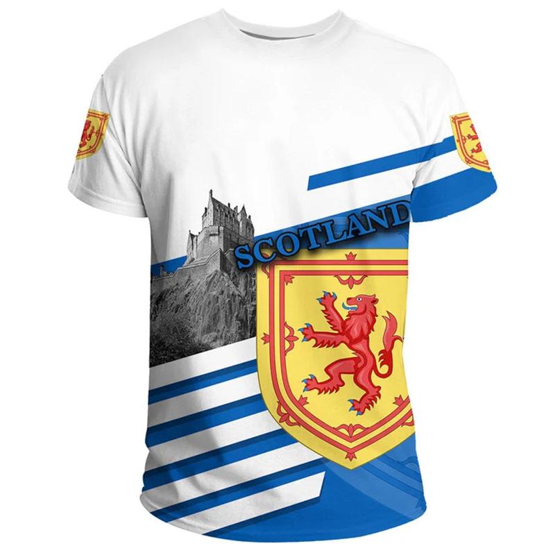 Schottland Wappen 3D Druck Fußball Herren T-Shirt Rundhals Kurzarm T-Shirts Sommer Sport Fitnessstudio Modetrend Herren Tee Top