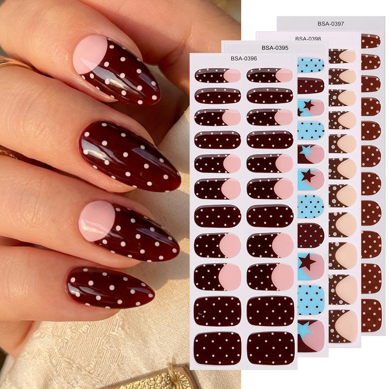 Gel nail sticker waterproof French polka dot gradual change no bake gel nail sticker GEL NAIL