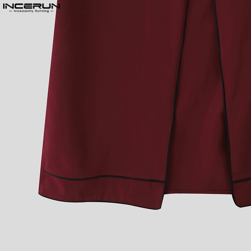 INCERUN Men Autumn Stand Neck Long Sleeve Buttons High Splits Long Windbreaker Coats
