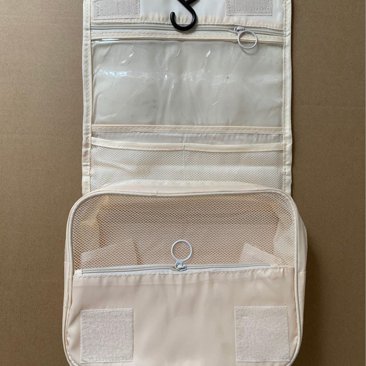 Большая Корейская Минималистичная Косметичка с Крючком кремовый