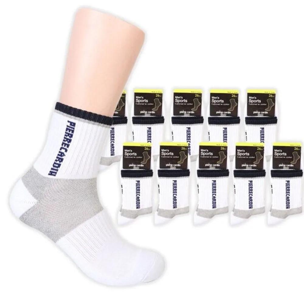 [Pierre Cardin] Men s Sports Pile Socks Polka Dot Pile Mid-Calf Socks White 10 Pairs 26