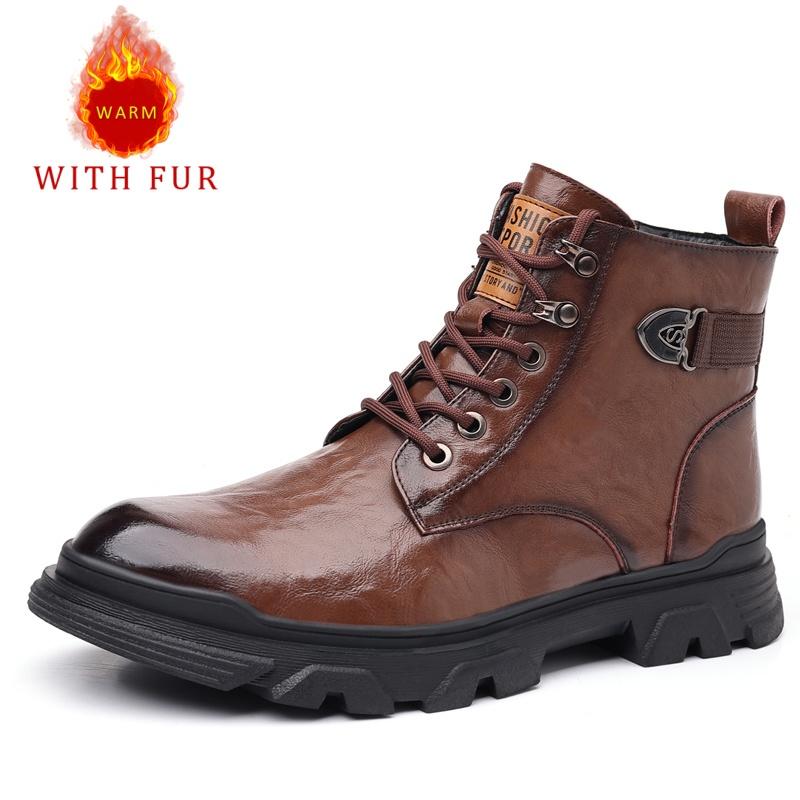 

Fashion New autumn and winter men s boots Casual fashion designer style Outdoor warm high top leather shoes Classic Leisure and Business 44