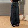 Women's Early Autumn Deep Blue Retro Wide-Leg High-Waisted Straight-Leg Jeans