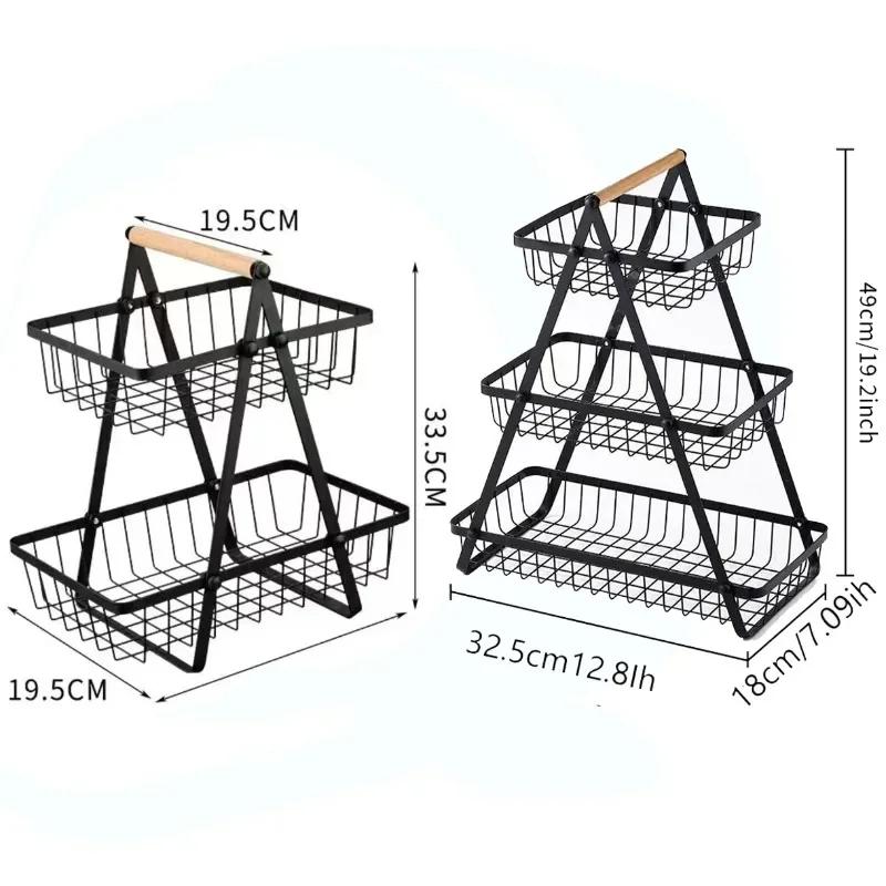 3/2 Tier Bathroom Shelf Portable Fruit Basket Organiser Metal Rectangular Storage Basket Bread & Snacks Desktop Organiser