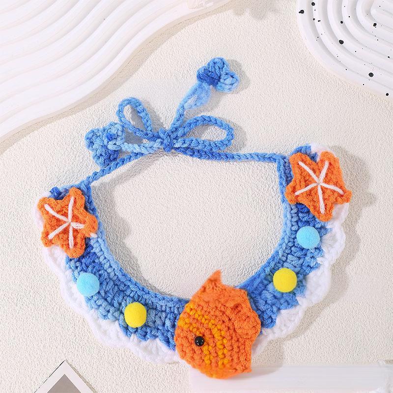 Popular cute pet handmade DIY knitted cat collar decorative saliva towel fashionable versatile scarf small dog