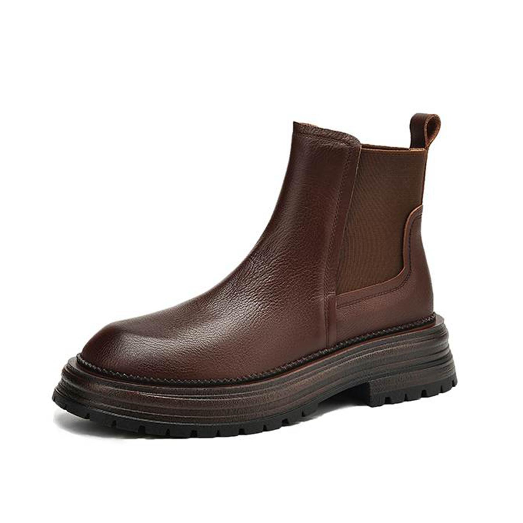 

Krazing Pot Зимние ботинки из коровьей кожи с круглым носком и толстым каблуком, модные женские ботинки для мотоциклистов, ботильоны на платформе 40 коричневый