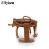 Fashion Eilyken Summer Roman Sandals Cross-Strap Tall Knee High Bondage Thong Flat Women Sandals Flip Flops Black Apricot