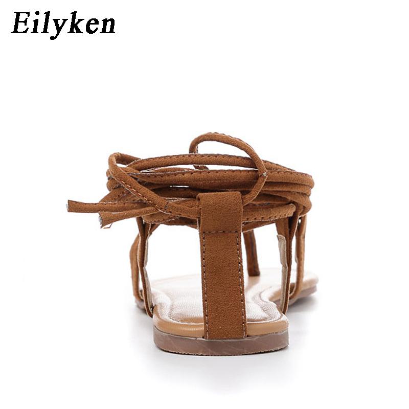 Fashion Eilyken Summer Roman Sandals Cross-Strap Tall Knee High Bondage Thong Flat Women Sandals Flip Flops Black Apricot