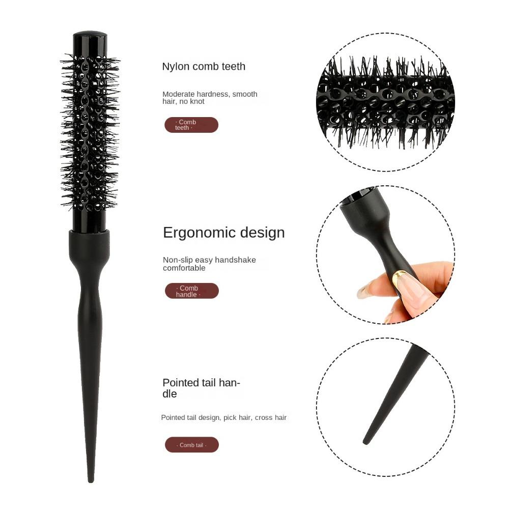 Nylon Comb Hair Styling Hair Brush Black Cylinder Curly Hair Comb Round Barrel Hair Comb