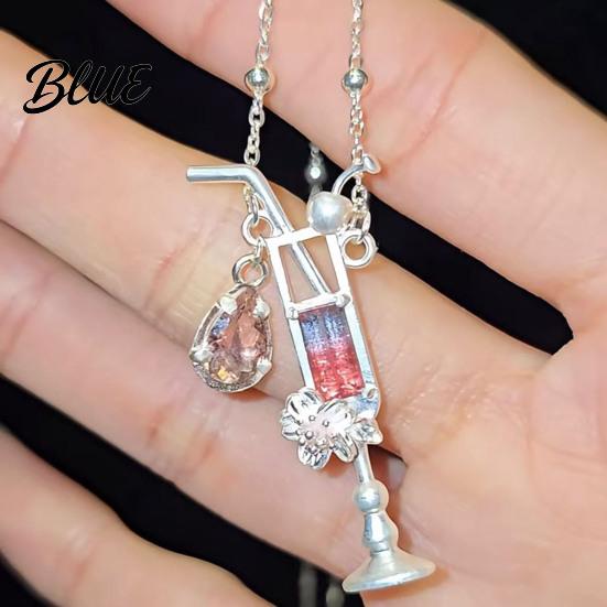 Everyday Wear Necklace Women Cocktail Glass Shape Charm with Beautiful