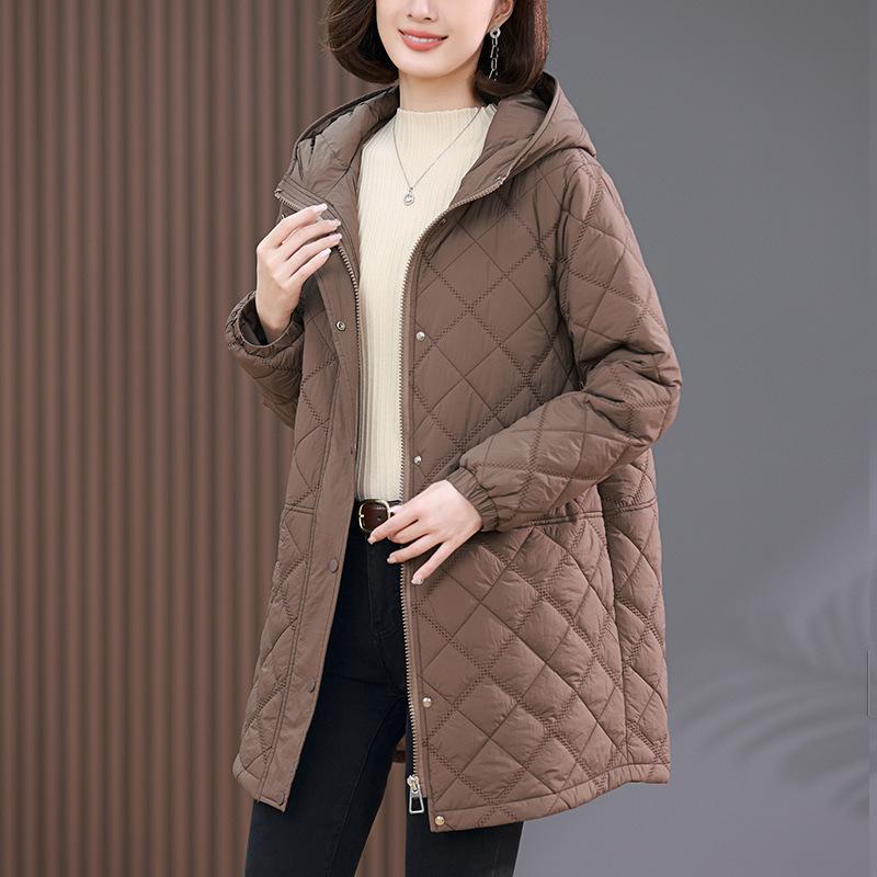 Damen Winter 2024 Rautenmuster Kapuzen Daunen Baumwollmantel für Mütter mittleren Alters