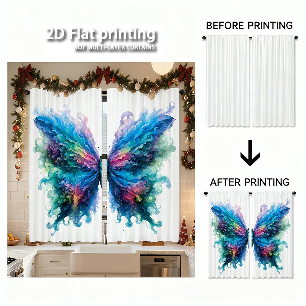 Piece Set High Definition Digital Printed Curtainscolorfulflowingbutterflyartstyleforrodcurtainshome Decoration Style Curtain Polyester