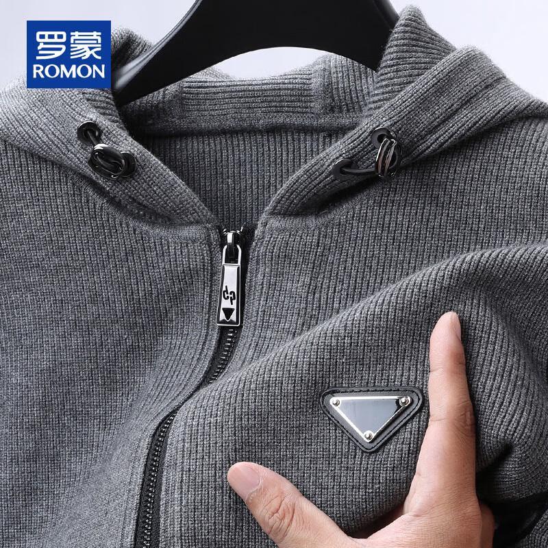 ROMON Men's Hooded Full-Zip Knitted Cardigan Sweater