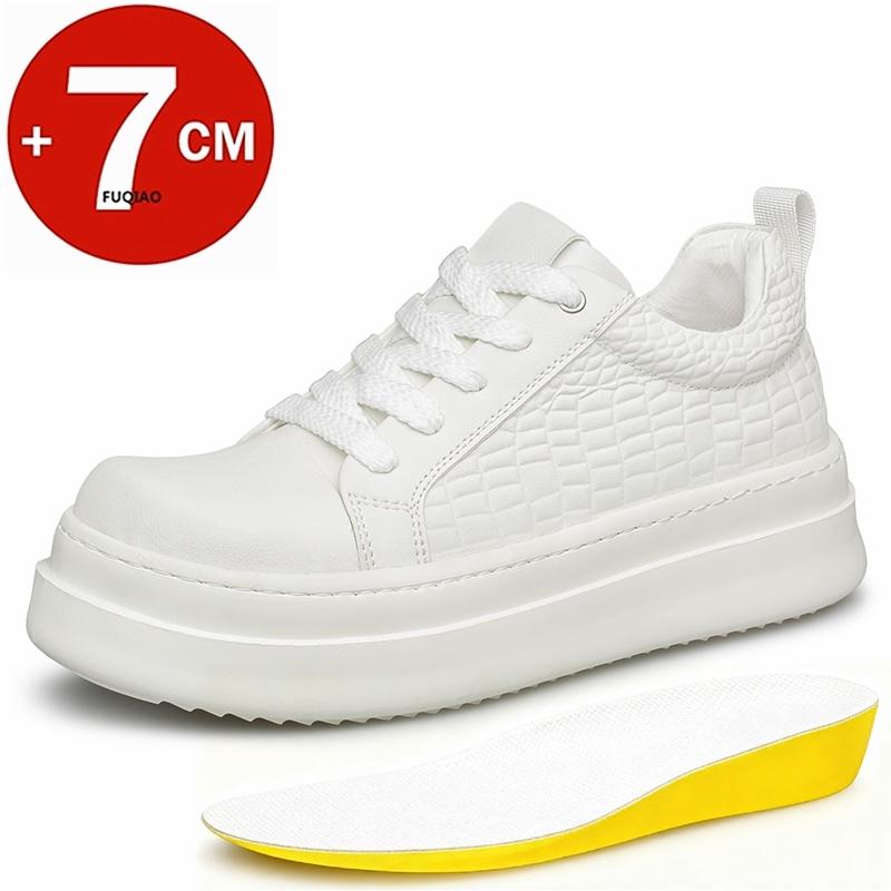 

Genuine Leather Casual Men Elevator Shoes 7CM Height Increasing Insole Sneakers Leisure Fashion Lift Sports 38 белый