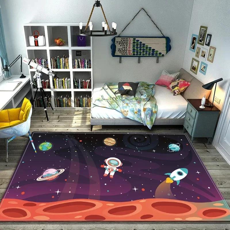 Cartoon Space Astronaut Carpet Galaxy Universe Rug Planet Rocket Kids Bedroom Decor Floor Mat Home Bathroom-Toilet Mats Doormat