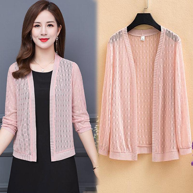 Summer Women's Short Lace Cardigan Thin Coat Shawl Plus Size Mesh Sunscreen Jacket