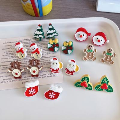 Pendientes Navideños Lindos: Pinzas de Dibujos Animados de Papá Noel, Reno y Hombre de Jengibre con Dulces Agujas de Plata S925