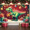 Festive Dino Display Holiday Decor Xmas Gift Backdrop Winter Dino Background Green Dinosaur Gifted Dino Display For Photo Shoot