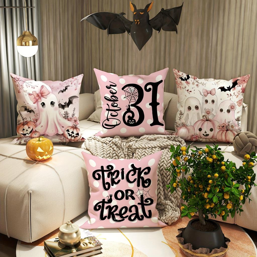 Halloween Decorative Pillowcases Ghost Pumpkin Spider Web Bat Trick or Treat Pillowcase Bedroom Living Room Sofa Cushion Cover