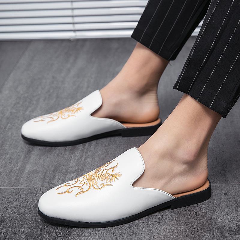Men s Trendy Korean Slip-on Sandals: British-Style Backless Leather Shoes 41