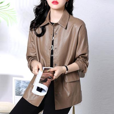 Giacca in Pelle Versatile da Donna Giacca Corta in Montone Blazer Motociclista Casual Primavera Nuovo Stile