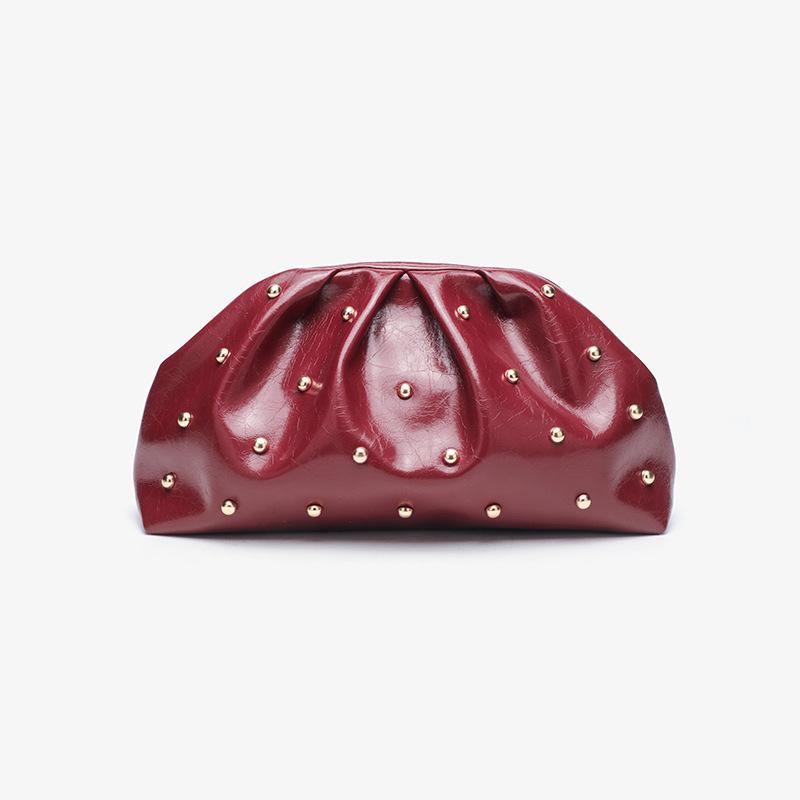 

Модная и простая одноплечевая сумка-клипса, цепочка с грибовидными гвоздями, плиссированная ручная женская сумка бордовый