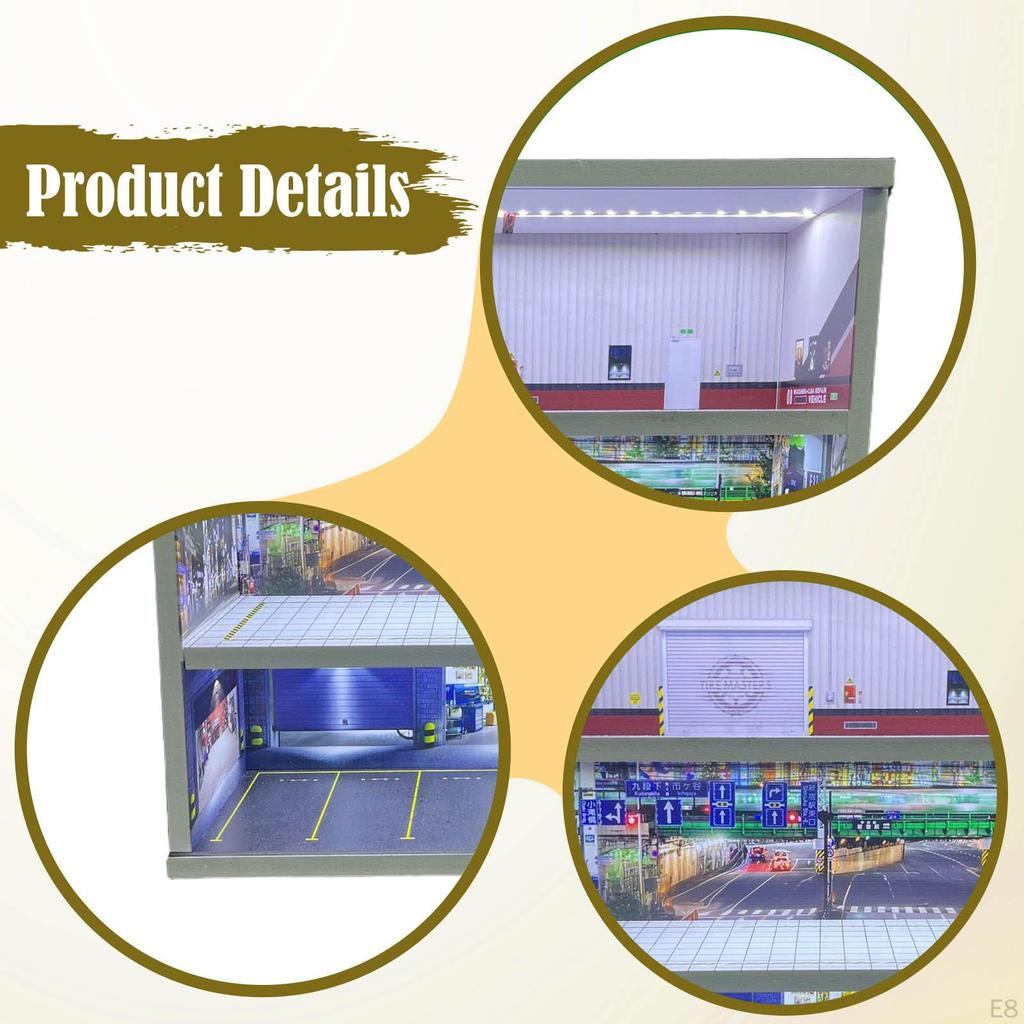 1/64 Model Car Display Case Miniature Scene Garage Diorama Dustproof 3 Tiers Toy Storage Box