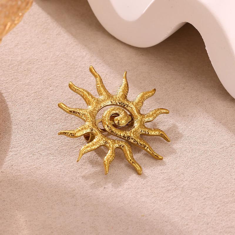 1 Pezzo Spilla Decorativa Fiore di Sole a Spirale Geometrica Colore Oro Elegante Spilla da Donna Acciaio Inossidabile Impermeabile Gioielli per Festa Matrimonio