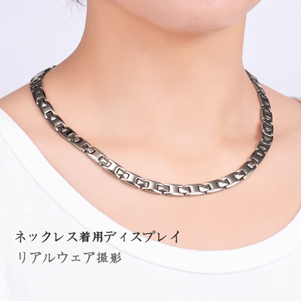 [HyyMe] 34-Piece Germanium Necklace (99.999% Pure Titanium), Popular Anti-Static, Sublime Mineral, Hematite, Stylish, Sports, Men's & Women's (Silver)