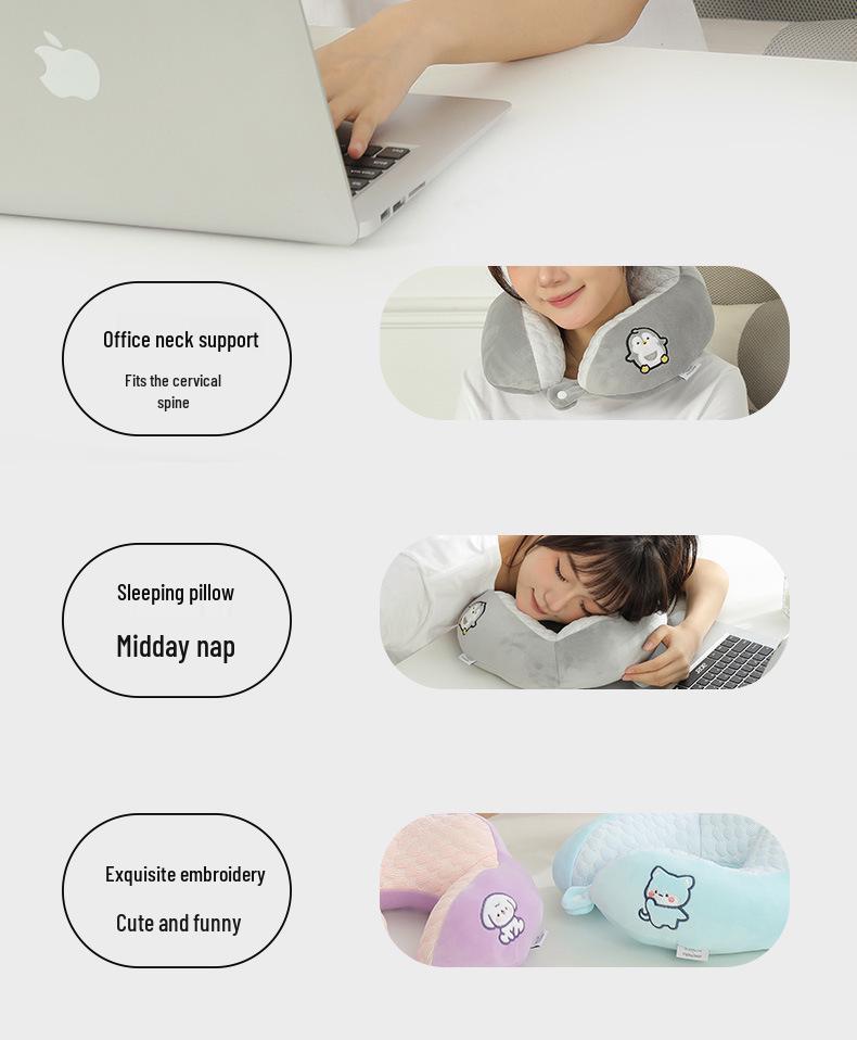 U-Shaped Cartoon Neck Pillow: Cute Embroidered Travel Pillow with Parent-Child Support