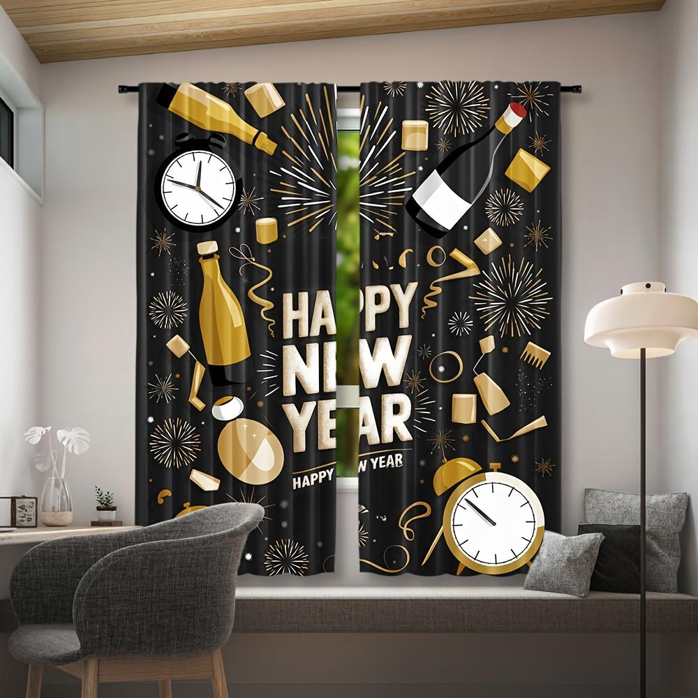 2pcs Happy New Year  Contemporary Polyester Curtains   Rod Pocket   Woven   Semi-Sheer   Decorative All-Season for Bedroom   Livi