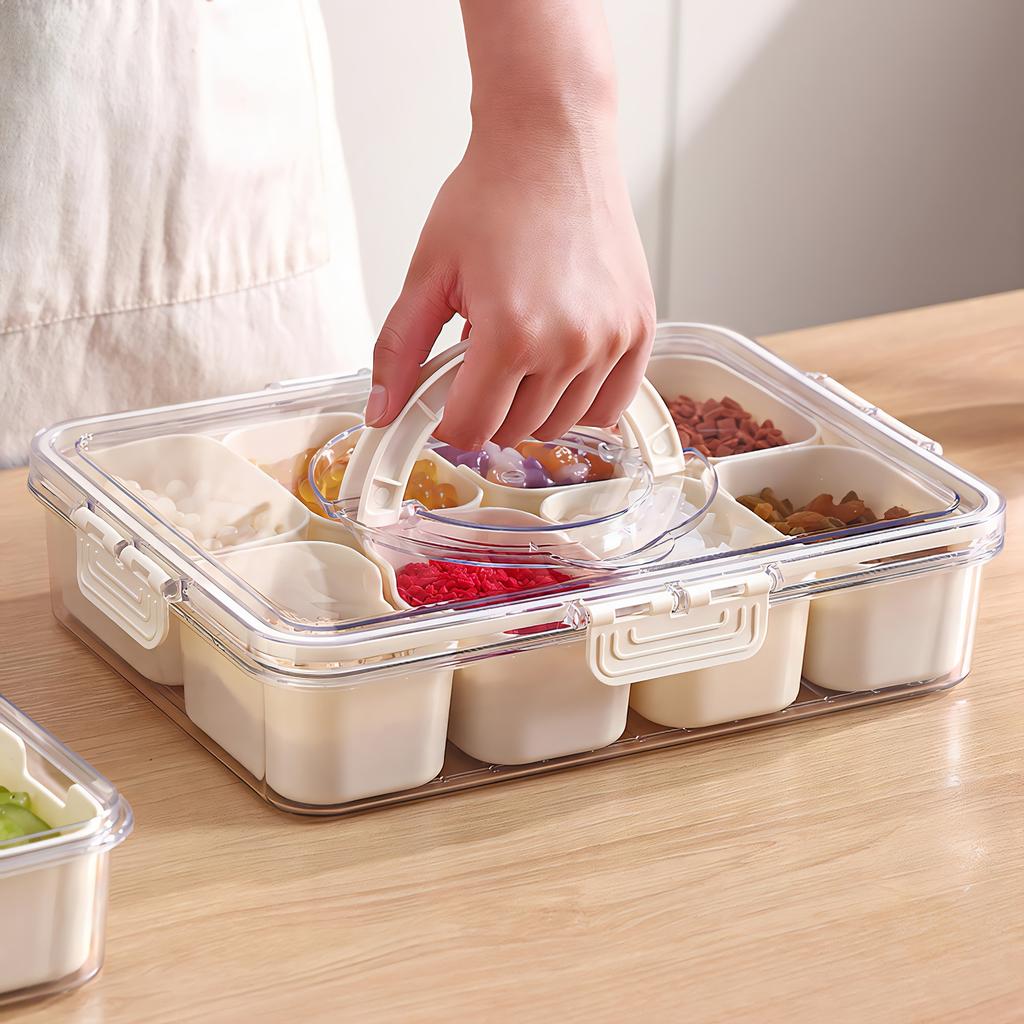 Snack Boxes with Handles for Food Serving Tray Snack Plate with Lid Fruits and Vegetables Container with 8 Small Removable Boxes