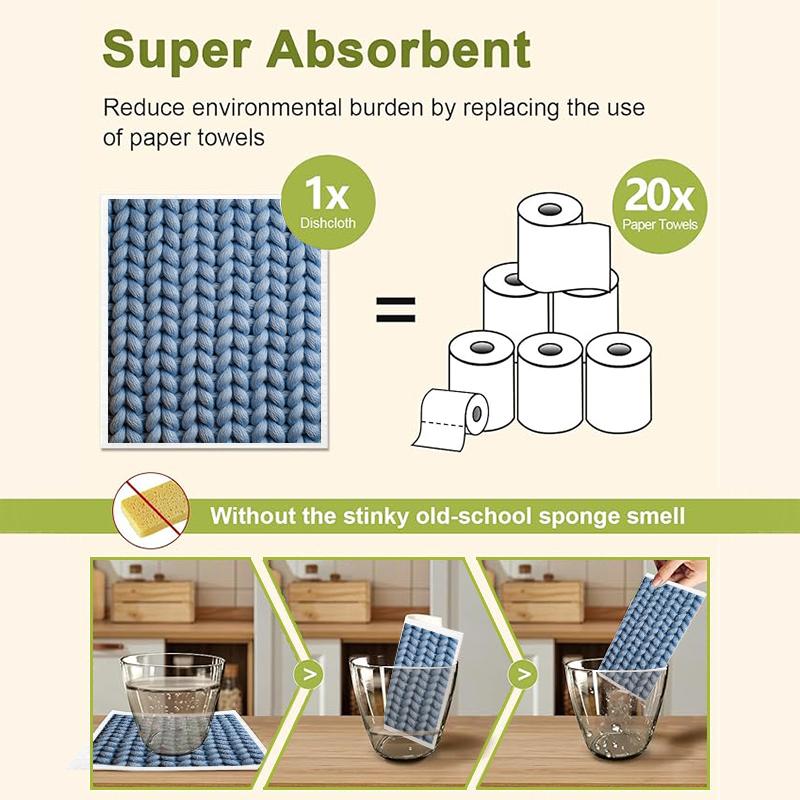 Cleaning Cloth Reusable Kitchen Dish Towels Eco-friendly Microfiber Knitted Print Dishcloths Lint Free Washable Duster Rags Tea Towels 9*7inch