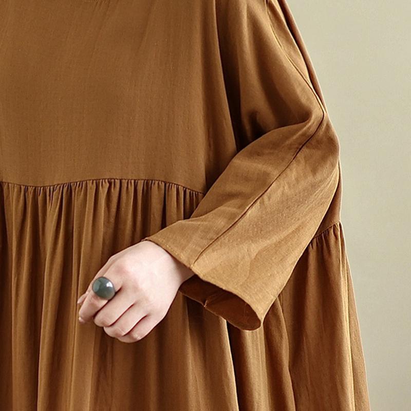 DIMANAF 2025 Women Plus Size Long Hat Dress Loose O-Neck Printing Casual Floral Oversize Long Sleeve 5053