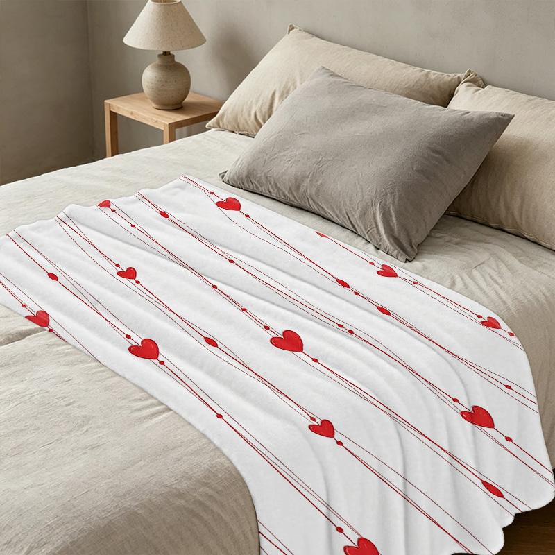 Soft Cozy Flannel Blanket Minimalist Solid Heart Pattern, Skin-Friendly Warm Throw, for Bedroom, Living Room, Dorm, Perfect Valentine’s Gift