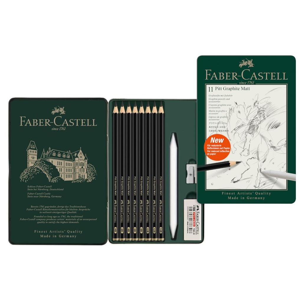Faber-Castell Pitt Matte Pencil Set, Graphite Sketch Set, 11 Pieces, 8 Graphite Pencils, Drawing Accessories [Official Japanese Product]