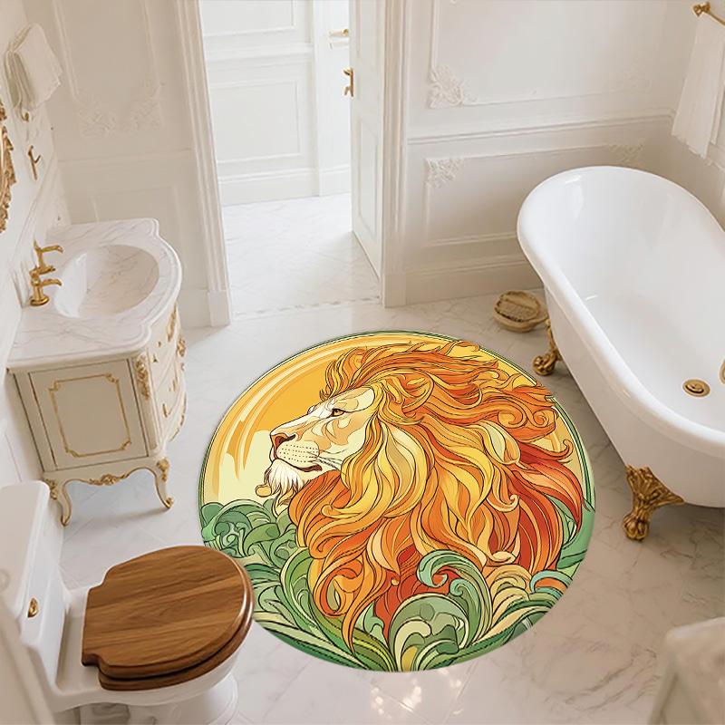 Sun Lion,Round Area Rug,Carpet Rug for Living Room Bedroom Sofa Playroom Decor,Non-slip Floor Mat