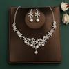Elegant Pearl Necklace Ears Sparkling Earrings Set Flower Necklace  Bridal Wedding