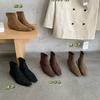 Pointed Thick Heel Burgundy Thin Boots Women's Shoes 2025 New Spring and Autumn Single Boots Retro Suede Korean Small Short Boots