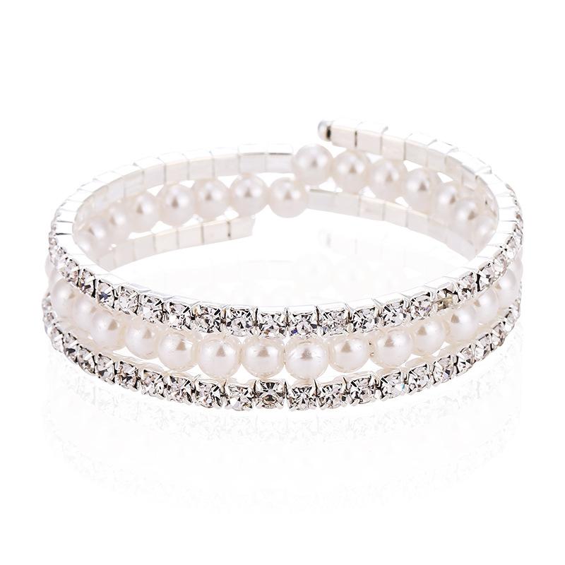Bridal jewelry full diamond stretch bracelet, multi-layer pearl rhinestone winding spiral bracelet bracelet