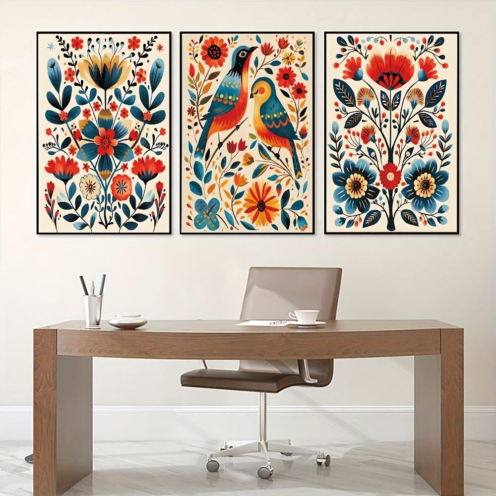 3pcs Frameless Animal and Plant Wall Art Posters, Color Murals Printed Canvas Pictures In The Study Room, Living Room Decoration