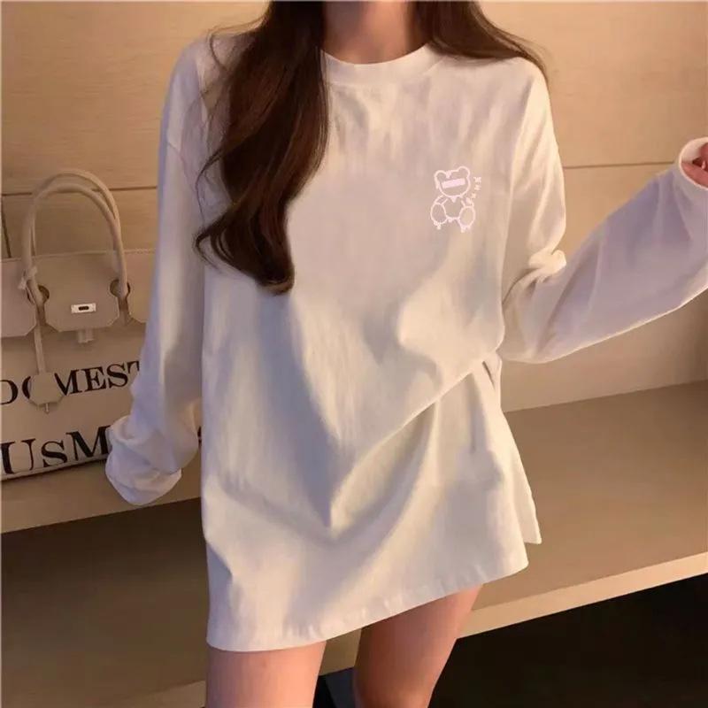 Women's Pure Cotton Long Sleeve College-Style Top - 2025 Spring/Autumn, Round Neck, Loose Fit, Unisex Design.