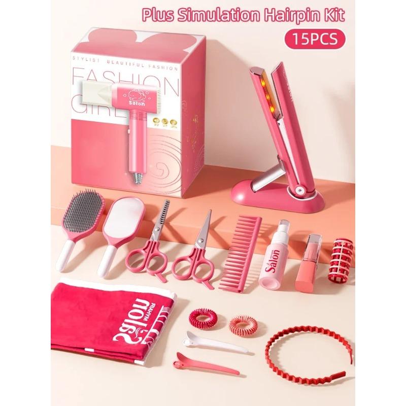 

Игрушки для парикмахерских для девочек, набор игрушек для парикмахеров Dress Up Beauty, фен, щипцы для завивки, зеркало, ножницы, аксессуары для укладки 15PCS Hair clip Kit