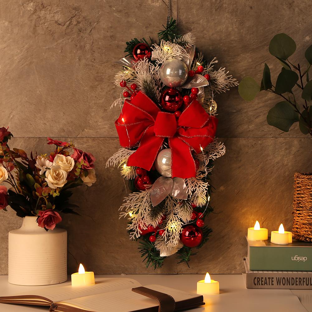 Merry Christmas Ornaments Festive Garland Charms with LED Light Strip Xmas Stair Wreath Holiday Party Decor Supplies